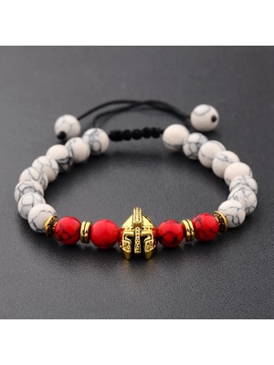 Qiuhong Shop No.11 Boyutu Roma Şövalye Spartan Savaşçı Gladyatör Kask Bilezik Erkekler Taş Boncuk Bileklik Mala Yoga Elastik Bilezik (Yurt Dışından)