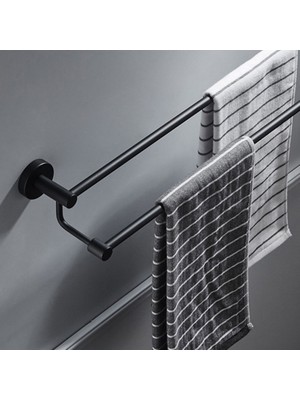 Mingjin Shop2 50 cm Tarzı Mat Siyah Alüminyum Banyo Çift Havlu Raf Raf Tutucu Banyo Havlu Askısı Bar Yuvarlak Designtowel Rail Banyo Aksesuarları (Yurt Dışından)