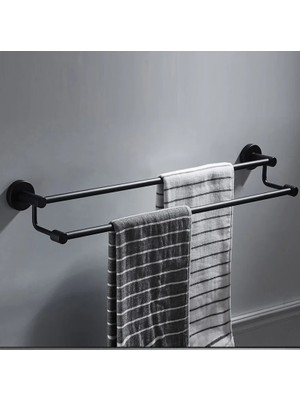 Mingjin Shop2 50 cm Tarzı Mat Siyah Alüminyum Banyo Çift Havlu Raf Raf Tutucu Banyo Havlu Askısı Bar Yuvarlak Designtowel Rail Banyo Aksesuarları (Yurt Dışından)