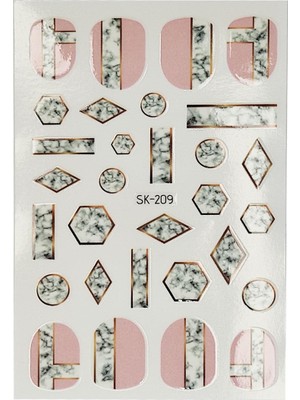 Altın Şeritli Mermer Desenli Geometrik Kendinden Yapışkanlı Nail Art Süsü-Tırnak Sticker