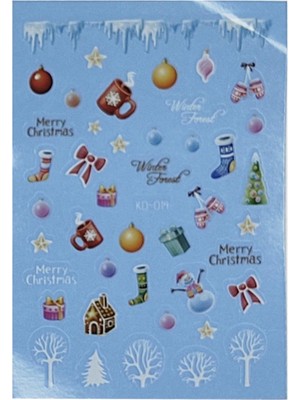 Kış-Kar ve Noel Desenli Su Transferli Nail Art Süsü-Tırnak Decal Sticker