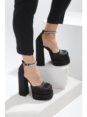 Tarz Topuklar Cıty Siyah Kalın Topuklu Ayakkabı