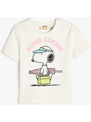 Koton Crop Snoopy Tişört Lisanslı Kısa Kollu Bisiklet Yaka Pamuklu