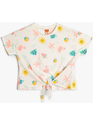 Koton Tişört Kısa Kollu Önden Bağlamalı Pamuklu