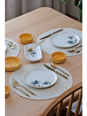 Glore Asya Blue Flower Altın Yaldızlı 14 Parça 6 Kişilik Seramik Kahvaltı Takımı