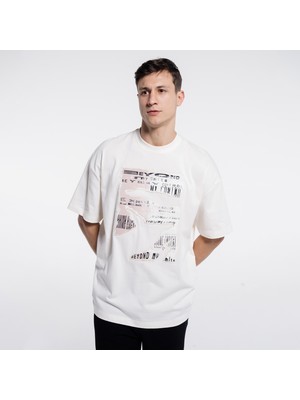 Friday Offset Sam Erkek Ekru %100 Pamuk Ekstra Oversize Bisiklet Yaka T-Shirt