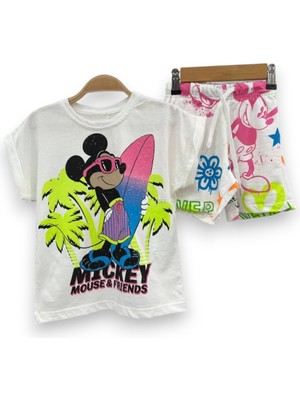 Lolli Boom Kids Yeni Sezon Kız Çocuk Mickey Mouse Baskılı T-Shirt Şort Takım 2'li Set