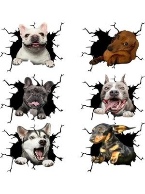 Qiuhong Shop 3 No.6 Tarzı Köpek Çatlak Araba Sticker Yaratıcı Ev Araba Duvar Pencereleri Dekorasyon Çıkartması Pitbull Dachshund Husky Çatlak Tuvalet Buzdolabı Çıkartmaları (Yurt Dışından)