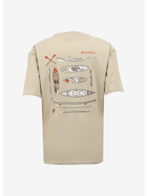 Discovery Expedition Bej Erkek Bisiklet Yaka Loose Fit Baskılı T-Shirt D4SM-TST3255