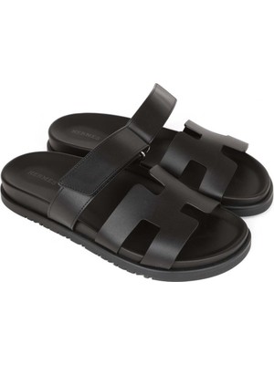 Passionis Sandalet - Hermes Chypre Leather Sandals -Kadın Terlik