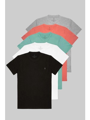 Four Man Bisiklet Yaka Standart Kalıp Basic Pamuklu Erkek T-Shirt 5li