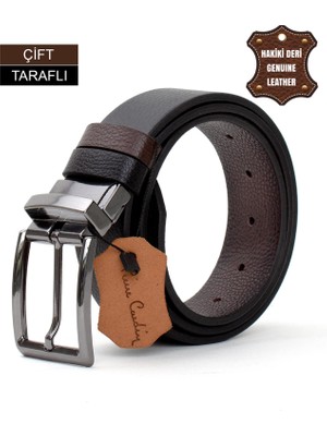 Pierre Cardin PC406 Erkek 4 cm Çift Taraflı Kemer Kahverengi