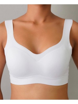 F.K. Lazer Kesim Pedli Seamless Bralet Sütyen Beyaz Polyester Kumaş Kadın Dikişsiz Rahatlık