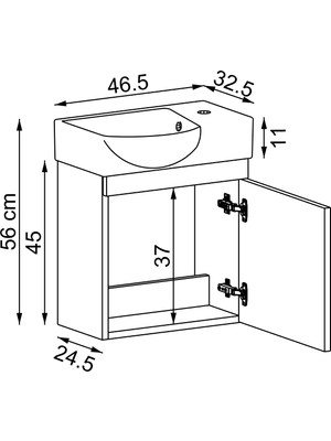 Roomart Ayaksız Tek Kapaklı Sağ Lavabolu 46 cm Banyo Alt Dolabı