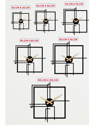 Gowpenart Dizayn Kare Querencia Metal Siyah Duvar Saati - Ev / Ofis Saati - Hediye Saat - 50 x 50 cm