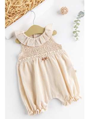 Babymod Yakası Fırfırlı Güpürlü Yazlık Müslin Kız Bebek Tulum