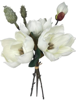 Nettenevime Yapay Çiçek Lüx Manolya Gerçek Dokulu Letex Eva Magnolia Gelin Çiçeği 40CM Beyaz