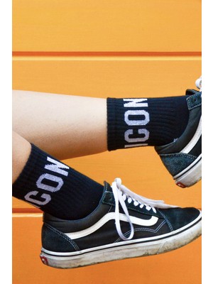 Bidigago Icon Yazılı Siyah Atletik Unisex Çorap