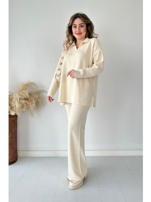 Mazi Butik Polo Yaka Triko Takım Krem