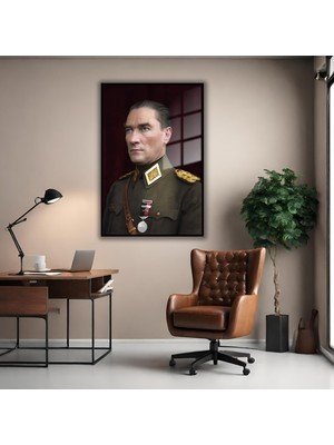 Gaagart Metal Çerçeveli Temperli Cam Tablo Renkli Başkomutan Atatürk Portresi