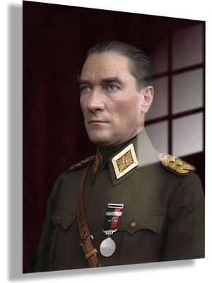 Gaagart Temperli Gerçek Cam Tablo Renkli Başkomutan Atatürk Portresi