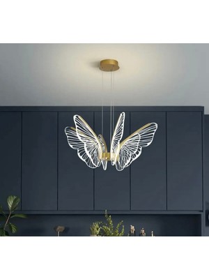 Buiva Luxury Dimmerli Kumandalı Modern Kelebek Sarkıt LED Avize Butterfly Gold Sarı Kademeli 3 Renk