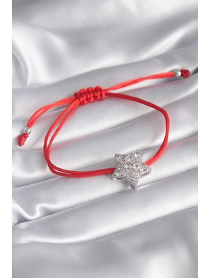Clariss Kırmızı Renk Asansörlü Ip Model Zirkon Taşlı Gümüş Yıldız Figür Kadın Bileklik