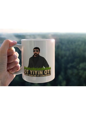 Hediyene Bak Gebeş Kaplumbağa Ot Yiyin Ot Tasarım Baskılı Seramik Kahve Çay Kupası