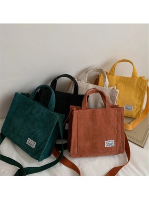 Qiuming Shop Yeşil Stil Kadın Kadife Fermuarlı Omuz Çantası Küçük Pamuklu Kanvas Çanta Günlük Tote Kadın Eko Crossbody Çanta Eski Postacı Çantaları (Yurt Dışından)