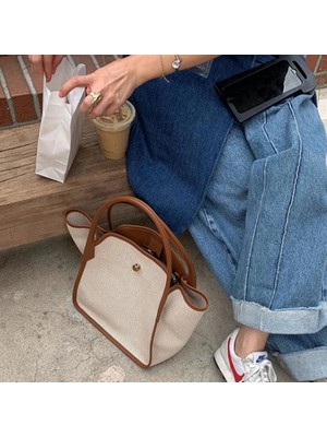 Qiuming Shop Kahverengi Tarzı Rahat Kanvas Trapez Kadın Çanta Tasarımcısı Omuz Crossbody Çanta Küçük Tote Bayan Alışveriş Çantası Yaz Plaj Çanta (Yurt Dışından)