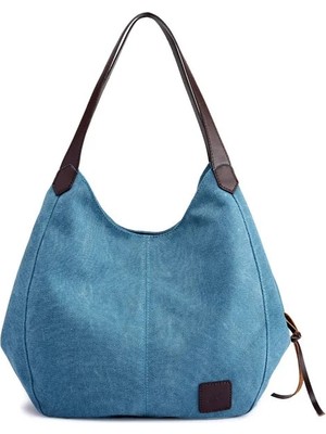 Qiuming Shop Mavi Stil 28X13X30CM Yogodlns Vintage Kanvas Çanta Kadın Büyük Kapasiteli Omuz Çantası Rahat Kolu Çanta Yeni Moda Sıcak Bayan Alışveriş Çanta Bolso (Yurt Dışından)