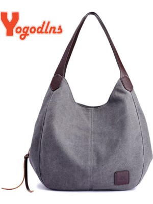 Qiuming Shop Mavi Stil 28X13X30CM Yogodlns Vintage Kanvas Çanta Kadın Büyük Kapasiteli Omuz Çantası Rahat Kolu Çanta Yeni Moda Sıcak Bayan Alışveriş Çanta Bolso (Yurt Dışından)