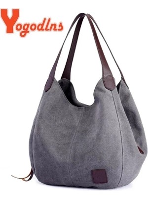 Qiuming Shop Mavi Stil 28X13X30CM Yogodlns Vintage Kanvas Çanta Kadın Büyük Kapasiteli Omuz Çantası Rahat Kolu Çanta Yeni Moda Sıcak Bayan Alışveriş Çanta Bolso (Yurt Dışından)