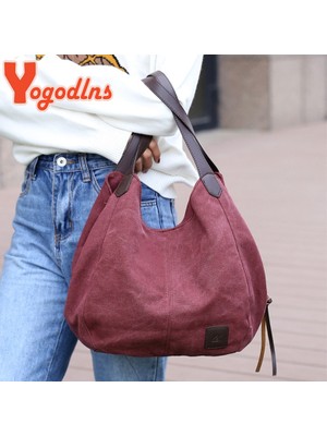 Qiuming Shop Mavi Stil 28X13X30CM Yogodlns Vintage Kanvas Çanta Kadın Büyük Kapasiteli Omuz Çantası Rahat Kolu Çanta Yeni Moda Sıcak Bayan Alışveriş Çanta Bolso (Yurt Dışından)