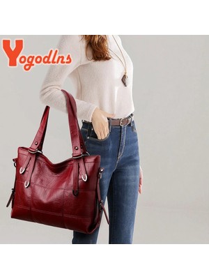 Qiuming Shop Siyah Stil 33X10X25CM Yogodlns Lüks Çanta Kadın Pu Deri Omuz Çantası Büyük Kapasiteli Üst Saplı Çanta Vintage Crossbody Çanta S Lady Kılıfı Kesesi (Yurt Dışından)