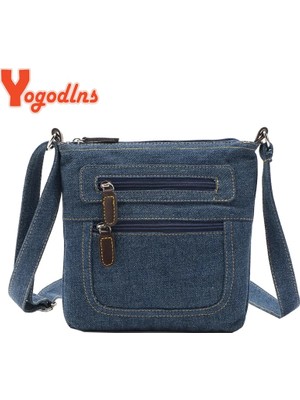 Qiuming Shop Mavi Stil 21CMX22CM Yogodlns Moda Mavi Kot Omuz Çantaları Kadın Çanta Klasik Postacı Çantası Satchels Bayanlar Çapraz Vücut Askılı Çanta (Yurt Dışından)