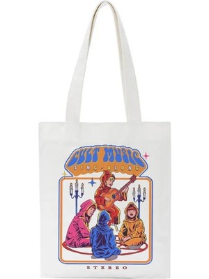 Qiuming Shop NO.1328 Tarzı Death Evil Devil Alien Baskı Yeni Rahat Harajuku Kadın Omuz Kanvas Çanta Ins Büyük Kapasiteli Tote Vogue Yeniden Kullanılabilir Kadın Çantaları (Yurt Dışından)