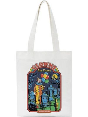 Qiuming Shop NO.1328 Tarzı Death Evil Devil Alien Baskı Yeni Rahat Harajuku Kadın Omuz Kanvas Çanta Ins Büyük Kapasiteli Tote Vogue Yeniden Kullanılabilir Kadın Çantaları (Yurt Dışından)