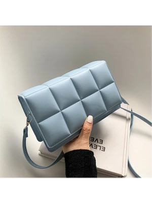 Qiuming Shop Açık Mavi Stil1 Stil Moda Ekose Crossbody Çanta Kadın Pu Deri Omuz Çantası Basit Düz Renk Messenger Çanta Tasarımcı Bayan Çanta Günlük Kese Kesesi (Yurt Dışından)