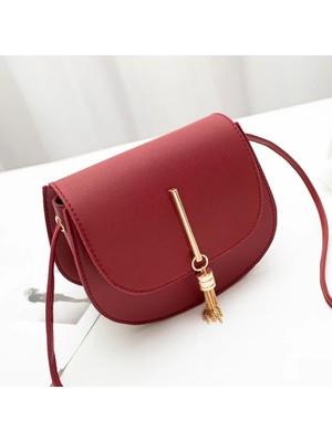 Qiuming Shop Kırmızı Stil Fashion Tassel Women Crossbody Bag Pu Leather Small Flap Messenger Bag For Ladies Sling Bag Mobile Phone Wallet Handbags Bolsa (Yurt Dışından)