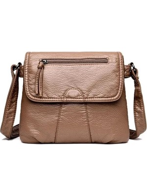 Qiuming Shop Haki Stili 25X3X22CM Siyah Küçük Kadın Messenger Çanta Yumuşak Yıkanmış Pu Deri Crossbody Çanta Kadın Çanta Çantalar (Yurt Dışından)