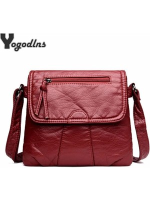 Qiuming Shop Haki Stili 25X3X22CM Siyah Küçük Kadın Messenger Çanta Yumuşak Yıkanmış Pu Deri Crossbody Çanta Kadın Çanta Çantalar (Yurt Dışından)