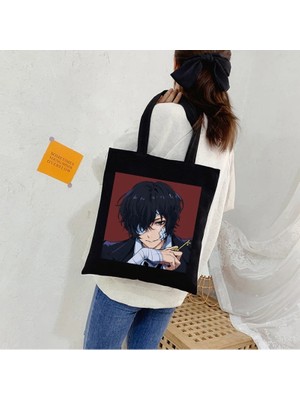 Qiuming Shop BAI01 Stili Bungou Stray Dogs Osamu Dazai Japan Anime Canvas Bag Large Harajuku Gothic Famale Shopper Bag Casual Vintage Women Shoulder Bags (Yurt Dışından)