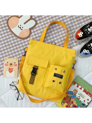 Qiuming Shop Yellow No Pendant Style Women New Cute Bear Cartoon Canvas Bag Female Fashion Cool Girl Student School Class Shoulder Crossbody Messenger Bag Satchels (Yurt Dışından)