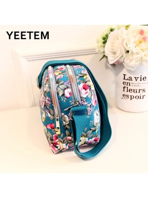 Qiuming Shop Mavi Göl Stili Moda Çiçek Renkli Baskılı Tuval Bayan Messenger Çanta Trend Omuz Çantası Naylon Casual Messenger Çanta Yaşlı Hediye (Yurt Dışından)