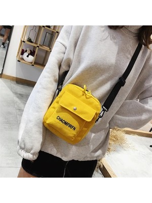 Qiuming Shop Siyah Stil Kadın Küçük Çantalar Kanvas Çantalar Kız Seyahat Öğrenci Omuz Çantaları Cep Telefonu Çantası Crossbody Çantaları (Yurt Dışından)