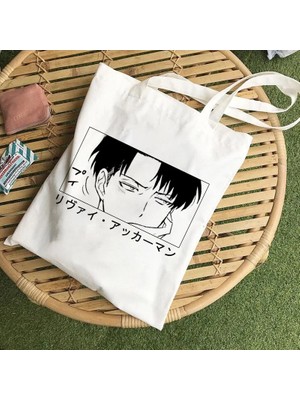 Qiuming Shop B125O Stili Japon Anime Levi Titan Bez Çanta Shopper Baggeki Hiçbir Kyojin Alışveriş Çantası Omuz Çantası Kanvas Çanta Yeniden Kullanılabilir (Yurt Dışından)