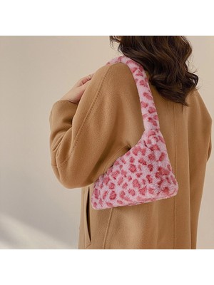 Qiuming Shop Black Peach Heart Style 2021 Winter Cow Print Underarm Bags For Women Soft Pluk Leopard Small Shoulder Bags Female Warm Fluffy Tote Bags Bolsas (Yurt Dışından)