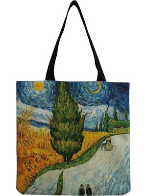 Qiuming Shop HM3003 Stili Yeni Van Gogh Yağlıboya Bez Çanta Retro Sanat Moda Seyahat Çantası Kadın Taşınabilir Eko Alışveriş Yüksek Li Katlanabilir Çanta Bayanlar (Yurt Dışından)