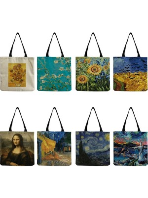 Qiuming Shop HM3003 Stili Yeni Van Gogh Yağlıboya Bez Çanta Retro Sanat Moda Seyahat Çantası Kadın Taşınabilir Eko Alışveriş Yüksek Li Katlanabilir Çanta Bayanlar (Yurt Dışından)